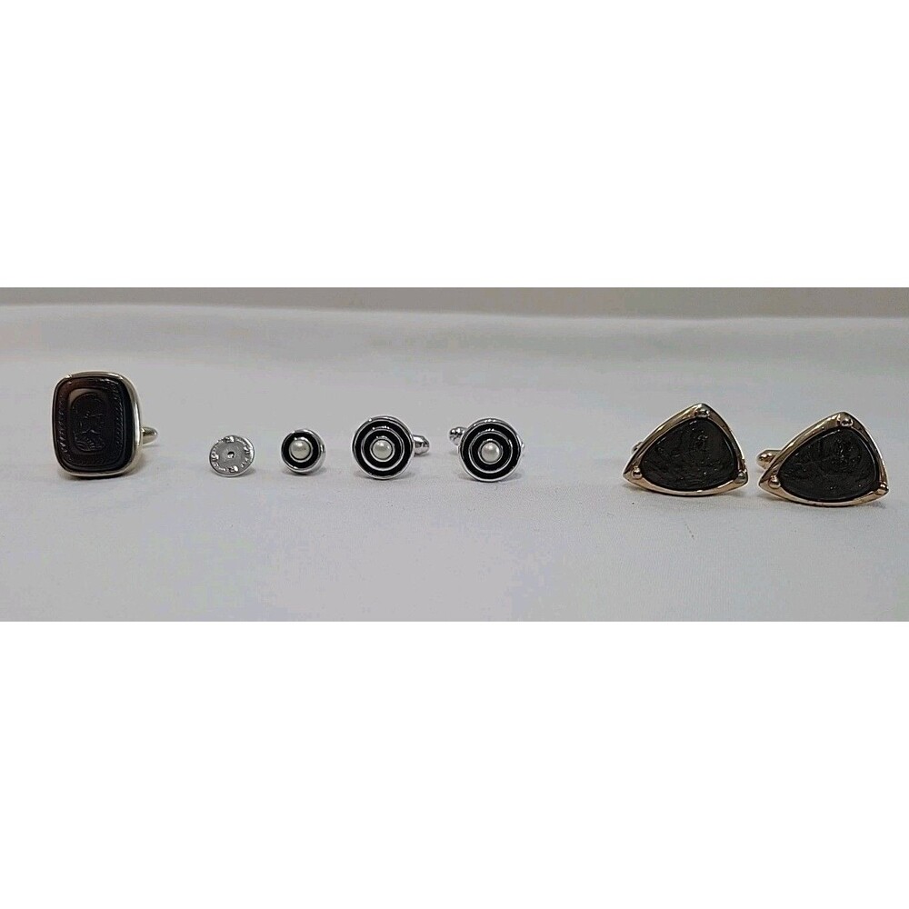 Vintage HICKOK Gold & Silver Tone Cufflinks Faux Pearl Amber